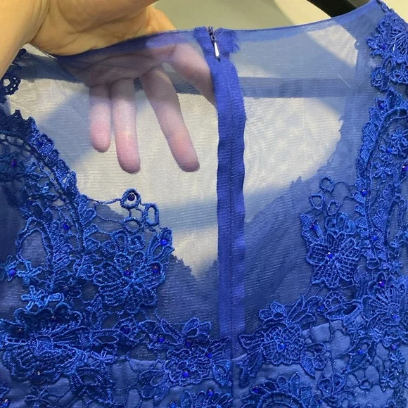 Royal Blue Lace Formal Gown Size 14 Plus Elegant Maxi Dress - Picture 9 of 15